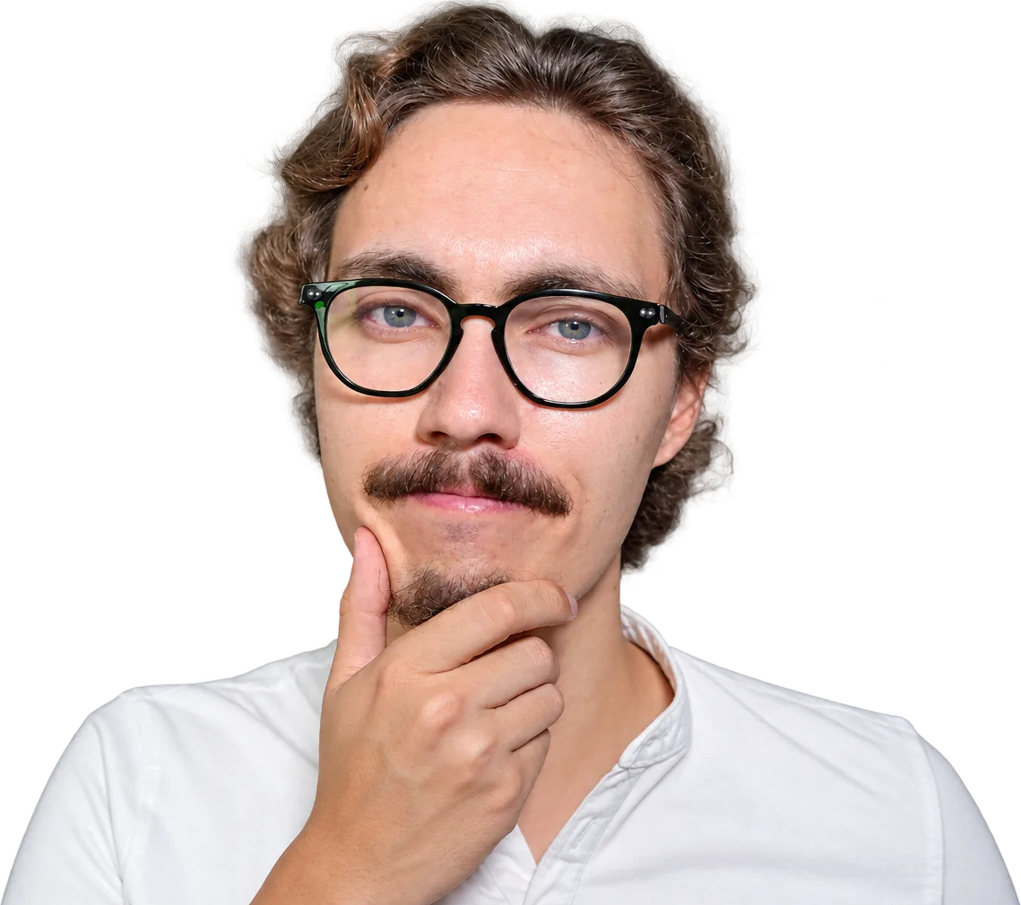 Davide pensieroso, con la mano sul mento